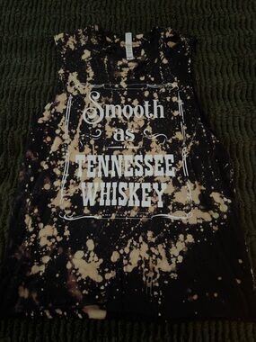 Country Muscle Tee "Smooth as Tennessee Whiskey" - Black & Bleach Handmade New